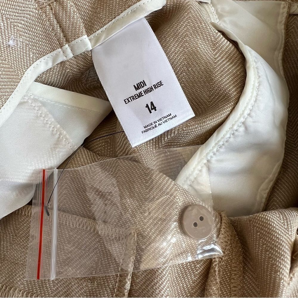 Express MIDI Extreme High Rise Shorts Khaki Tan Size 14 Linen Blend NEW - Picture 9 of 12
